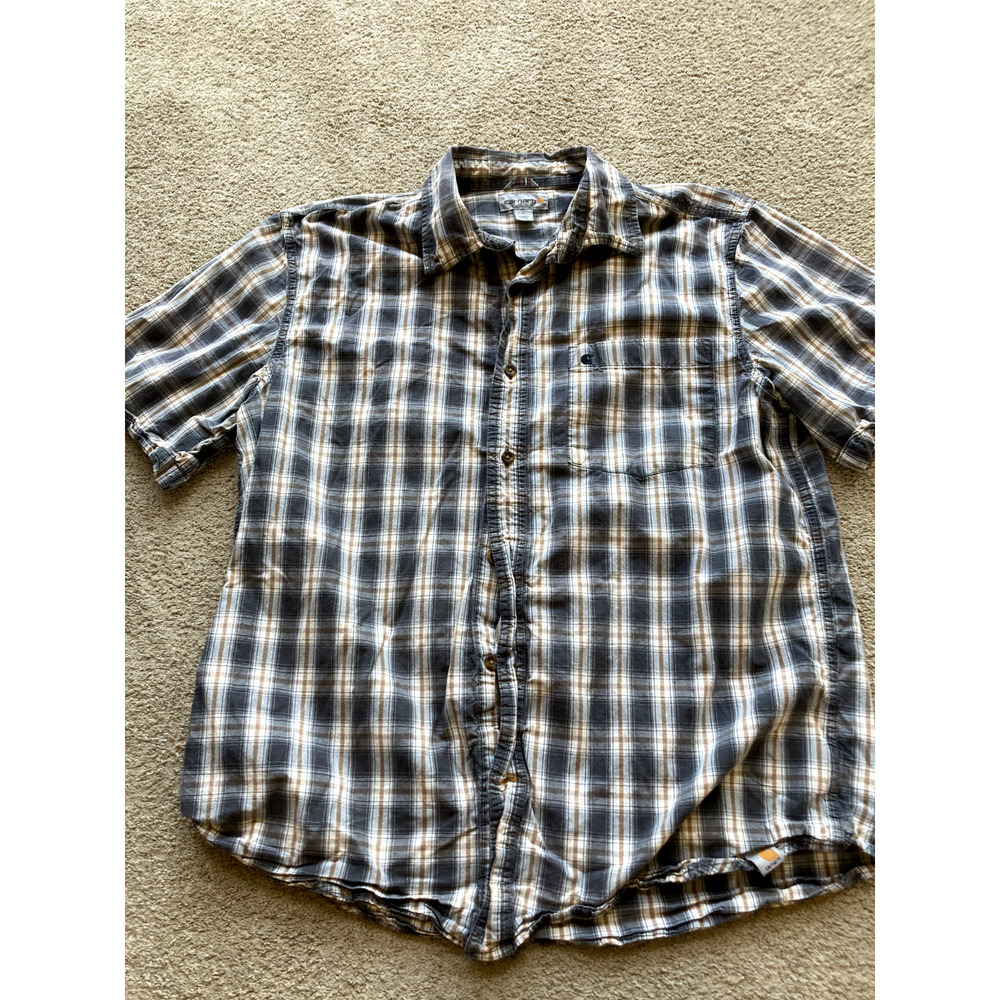 Carhartt Relaxed Fit Large Short Sleeve Men's Large Plaid Button Up